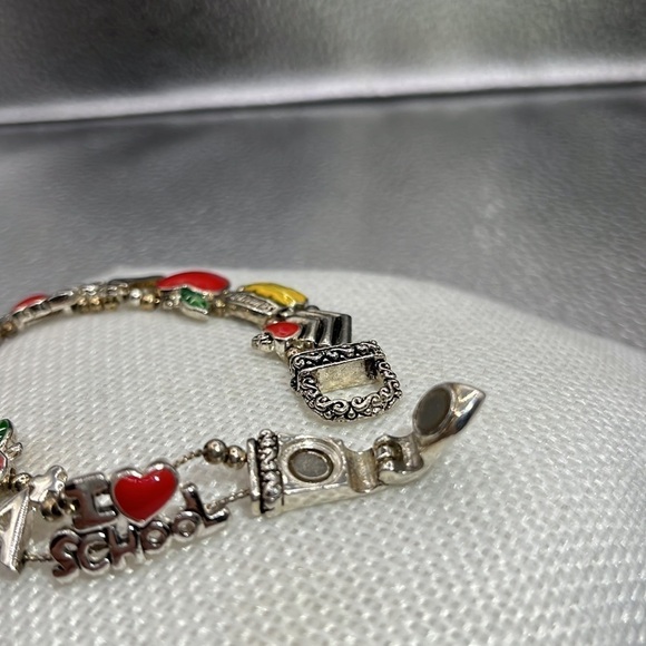 Teachers Beaded Slide Bracelet with Red Apple and Yellow School Bus Charm - Picture 5 of 12